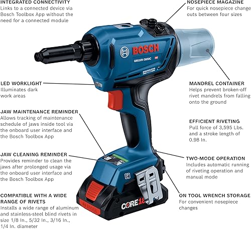 Miniatura 2 de GRG18V-3600CB24 Kit de herramientas de remache conectadas sin escobillas de 18 V con (2) baterías de alimentación avanzada CORE18V de 4 Ah