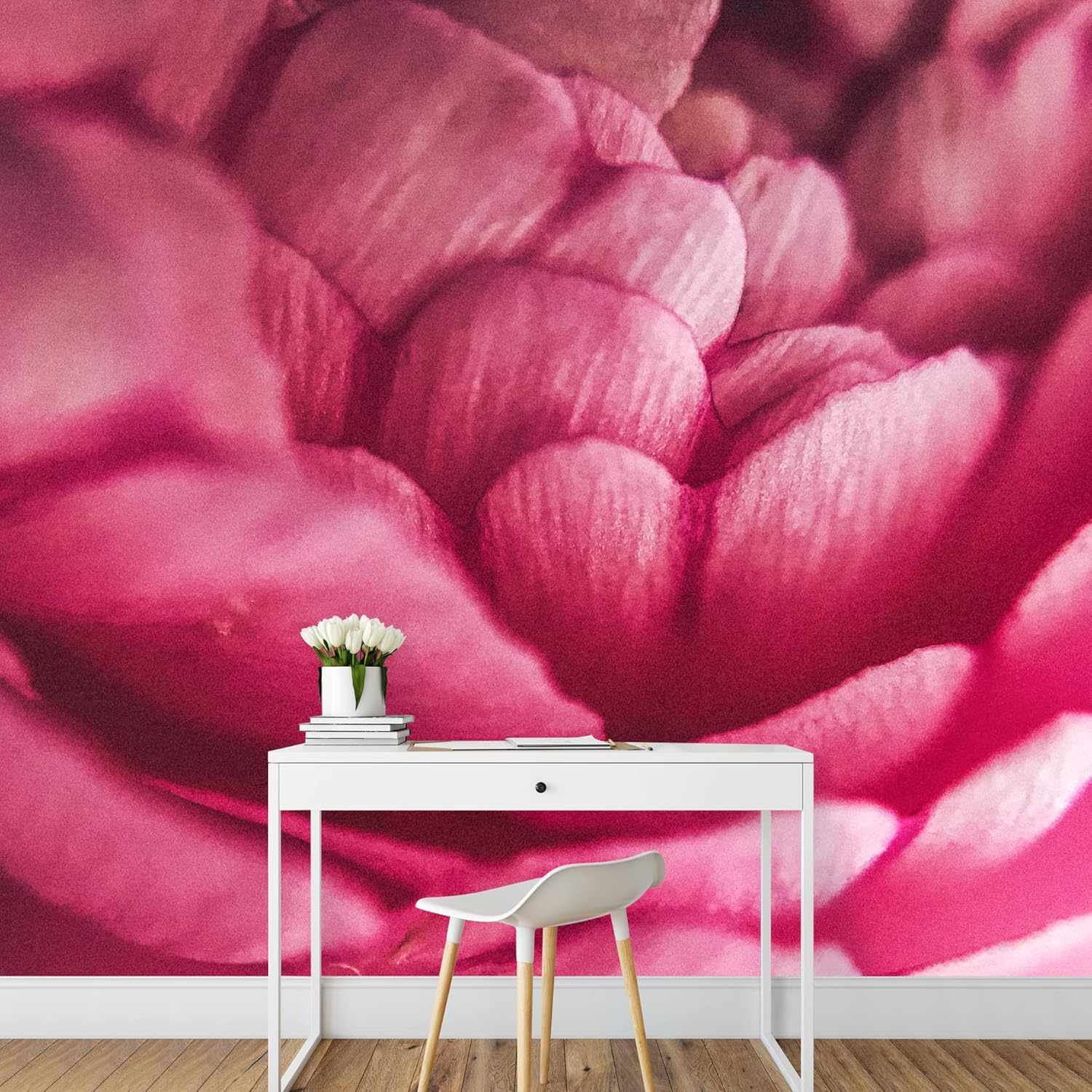 wall26 Removable Wall Sticker/Wall Mural Neon Pink Chrysanthemum Flowers Nature Wilderness Photography Realism Farmhouse/Country Landscape Decorative Rustic for Living Room, Bedroom, Office - 66"x96"