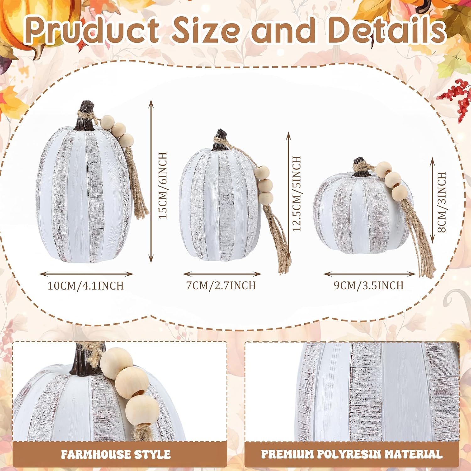Janinka 3 Pcs Resin White Pumpkins Rustic Fall Decor for Mantel Table