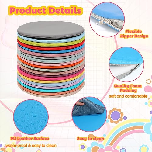 Miniatura 5 de Timgle 20 cojines redondos de suelo para niños y niños pequeños de 13 pulgadas, asiento flexible de suelo, almohadilla portátil para silla circular