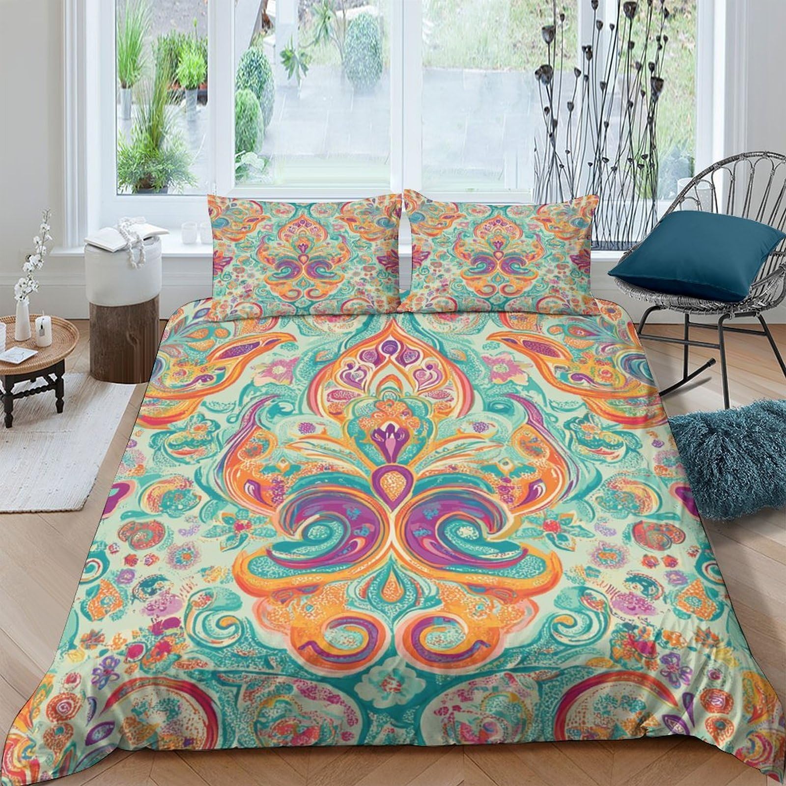 Ctjqhvkz Style-3 3D Printed Bohemian Paisley Fitted Sheet Microfiber Soft Breathable Mandala Mattress Cover For Bedroom Dorm Decor Single（135X200cm）