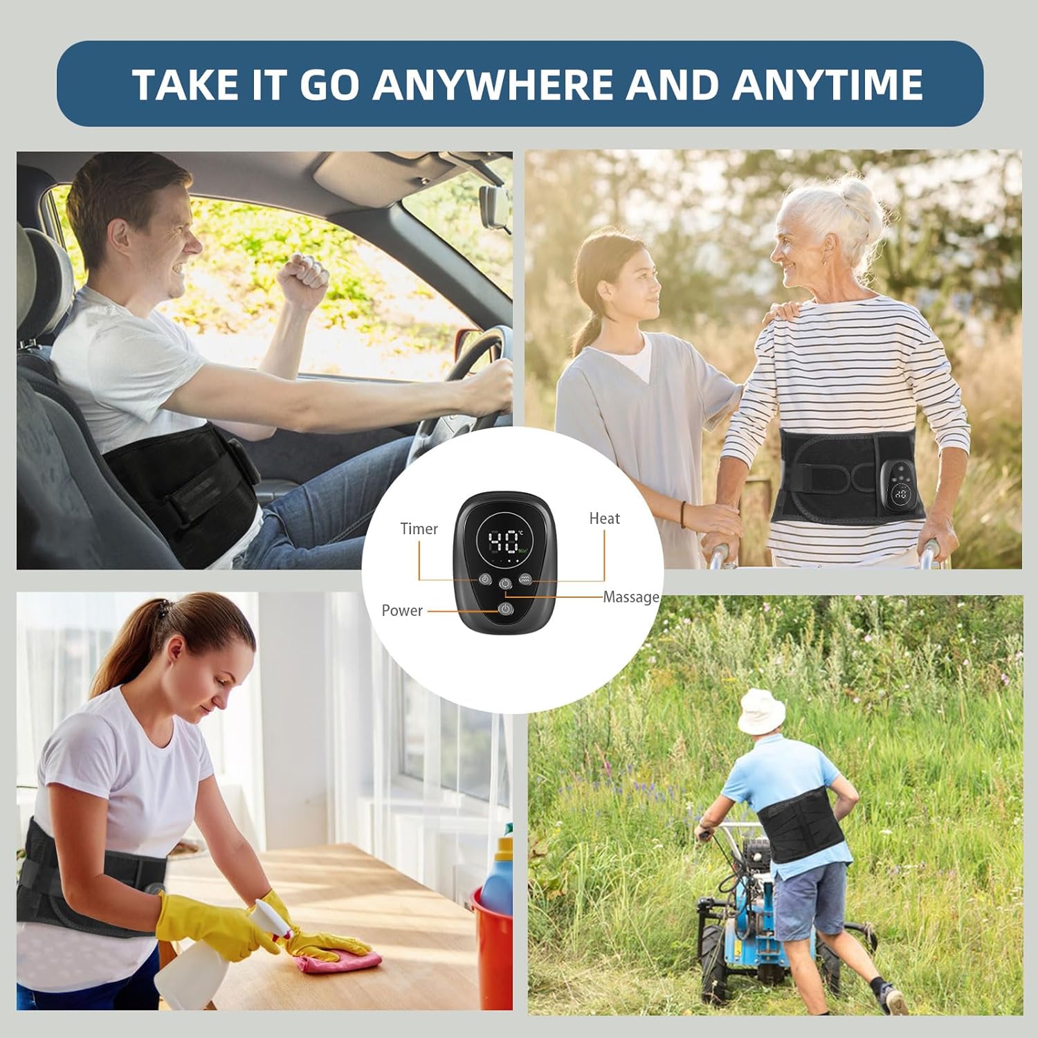 HONGJING Red Light Massage Back Brace with Heat for Lower Back Pain Relief, Cordless Back Support Massager Belt Rechargeable for Pain from Herniated Disc, Scoliosis, Sciatica (XL)