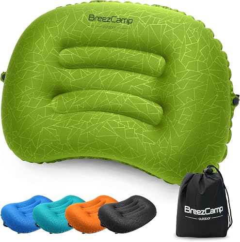 Inflatable Camping Pillow, Travel Blow Up Air Pillow, Neck Lumbar Support Ultralight Compact Pillow for Outdoor Hiking Backpacking Car Beach Airplane Sleeping Essentials, Green