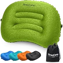 Almohada inflable para acampar, almohada de aire inflable para viajes, almohada compacta ultraligera con soporte lumbar para el cuello para caminatas al aire libre, mochilero, autom&oacute;vil, avi&oacute;n de playa, elementos esenciales para dormir, verde