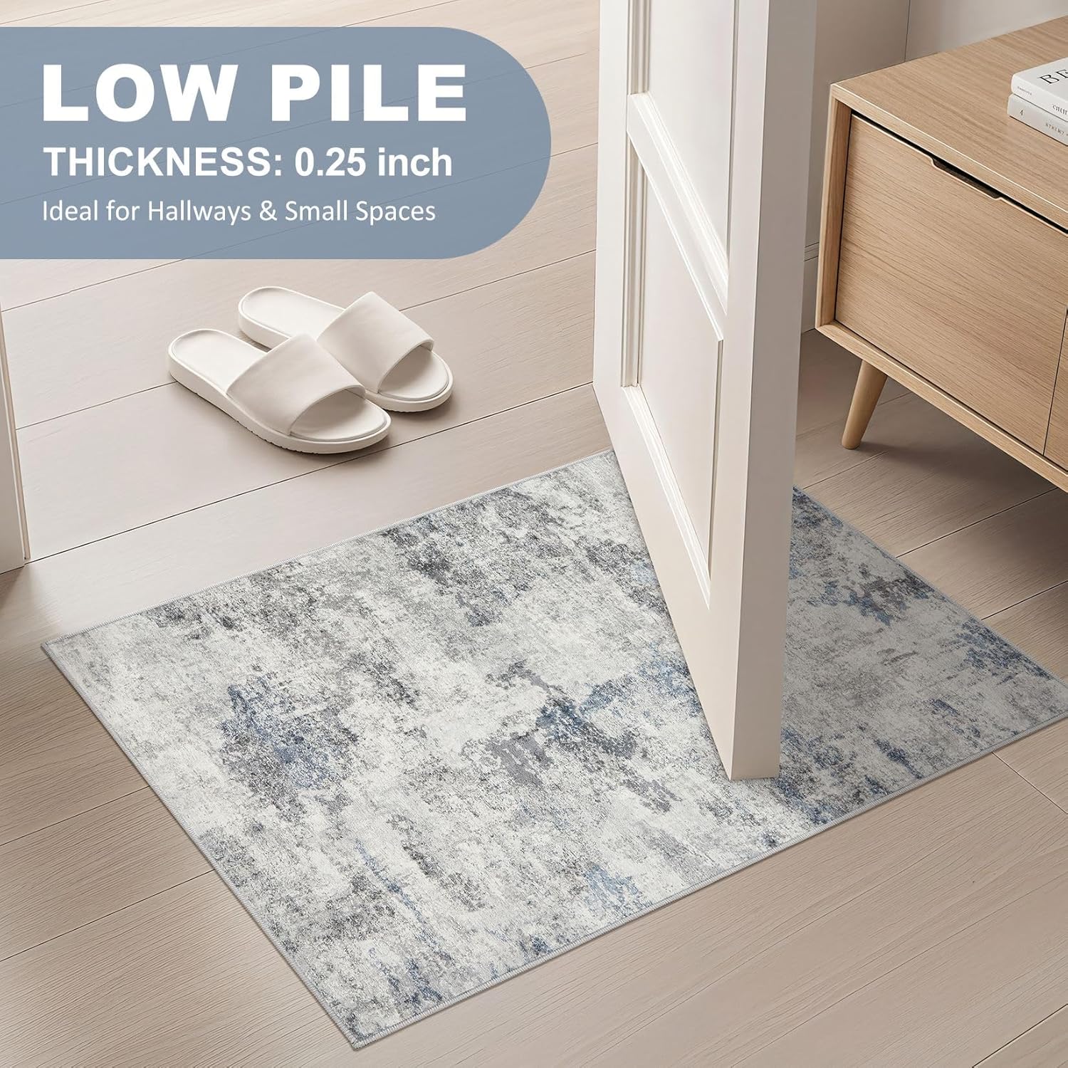 DMOYEST 2x3 Area Rug Washable Small Rugs for Kitchen Bathroom Entryway Bedroom Low Pile Indoor Door mat Modern Abstract Carpet Mat for Living Room Front Door Decor​ - Grey Blue