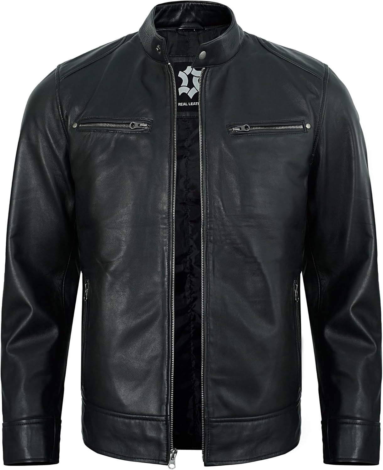 Leather Jacket Men - Casual Real Lambskin Cafe Racer Style Men's Leather Motorcycle Jackets