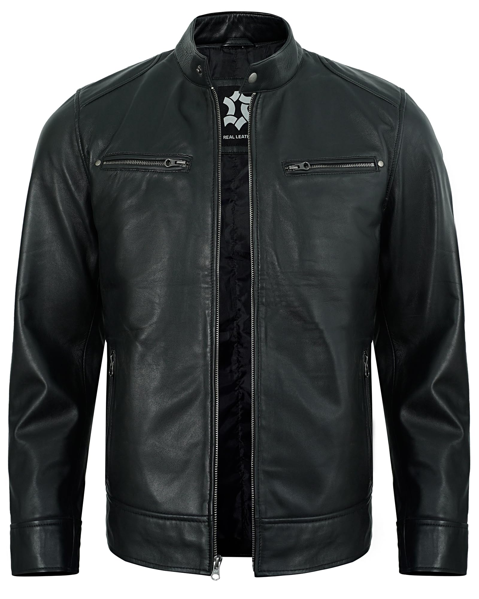 Leather Jacket Men Casual Cafe Racer
