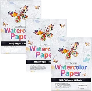 Watercolor Paper - 3 Pads (90 Sheets Total) of 140lb, 300gsm Bright White Cold Press Texture Acid-Free Watercolor Paper for Kids, Teens and Adults