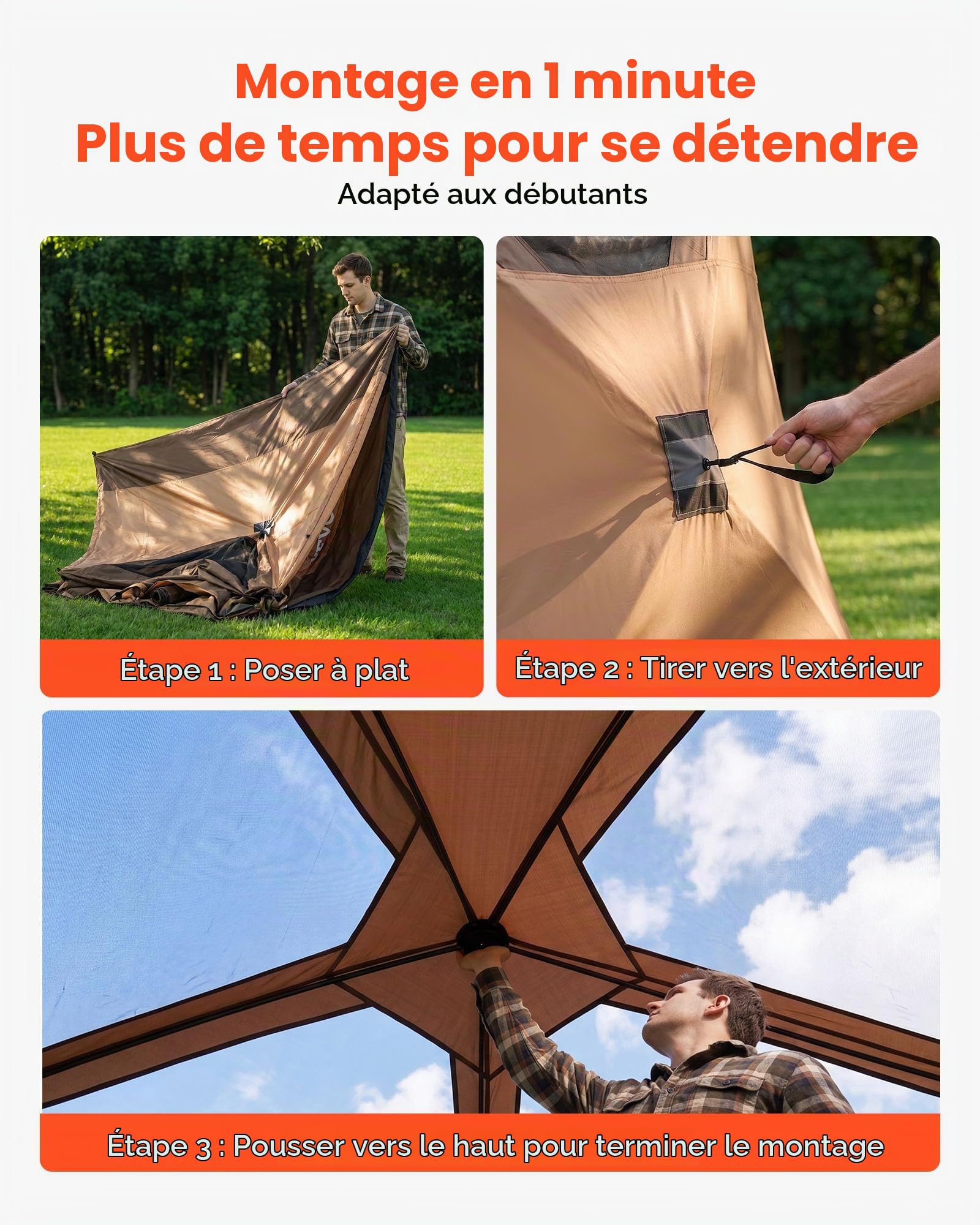 VEVOR Tente de Camping Instantanée 6 Personnes, Tente Familiale Instantanée pour Camping et Randonnée en Famille, Portable avec Sac de Transport, Double-Toit, Grandes Fenêtres en Filet, Large Porte