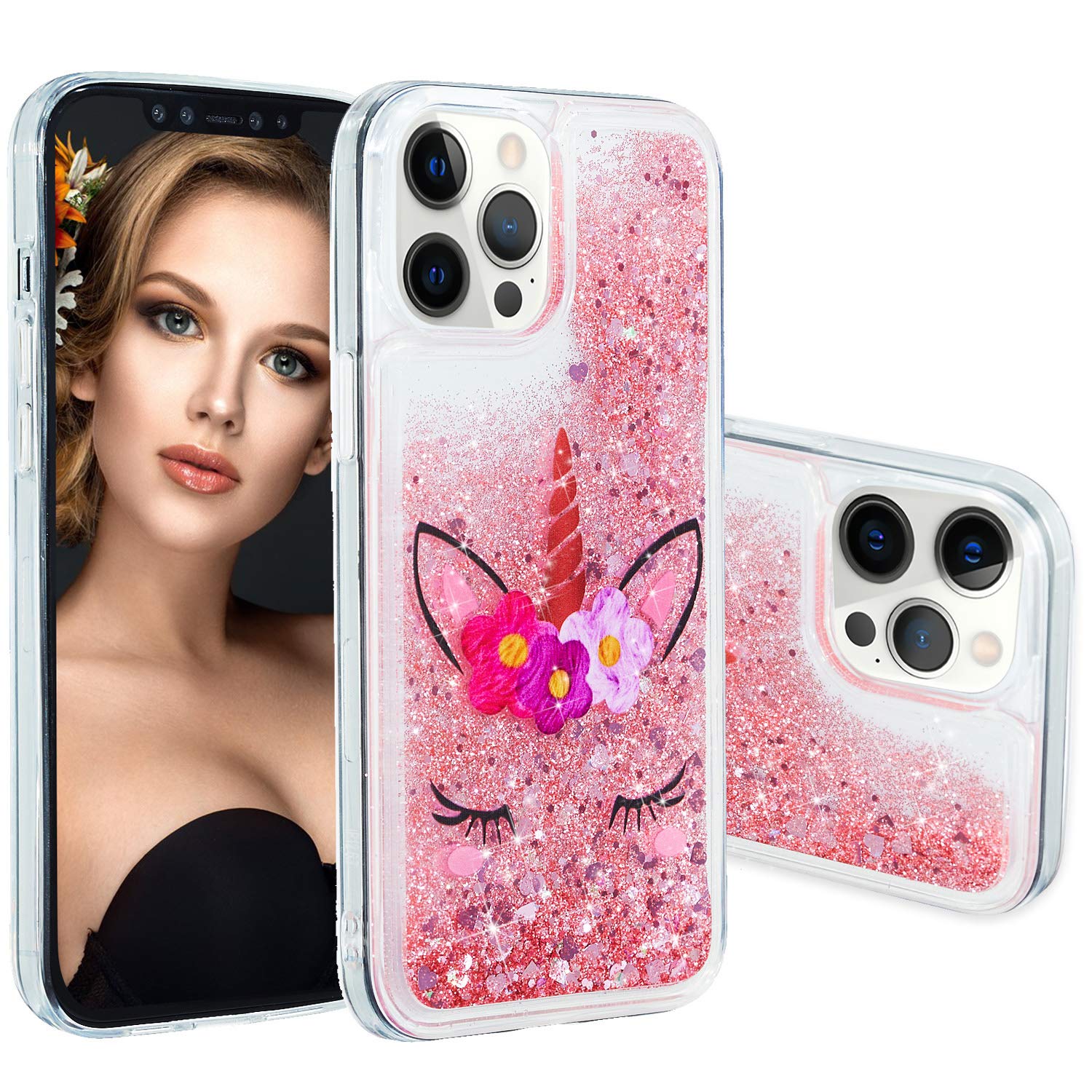 Custodia JIAXIUFEN Per IPhone 15 Pro Max – Effetto Marmo Con Glitter Oro – Morbida E Antiurto (6.7 Pollici, Viola/Menta)
