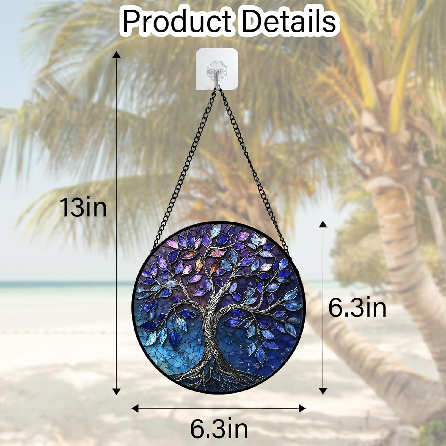 Stained Glass Window Hanging, Blue Purple Tree of Life Sun Catchers Colorful Glass Panel Plants Suncatcher Decor for Birthday for Women,Men,Wife, Lovers, and Mom 6.3 in - Image 4