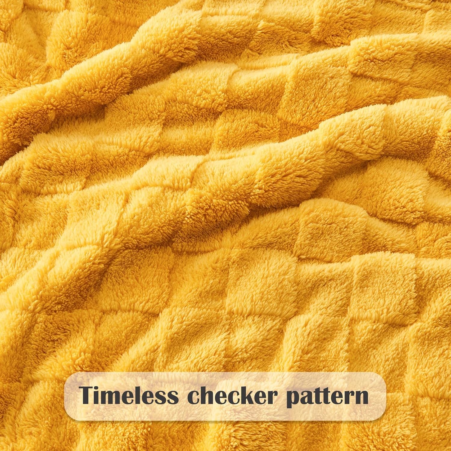 NEWCOSPLAY Super Soft Queen Blanket Mustard Yellow Premium Silky Flannel Fleece 3D Checkered Lightweight Bed Blanket All Season Use (Mustard Yellow Checkered, Queen(90"x90")) - Image 5