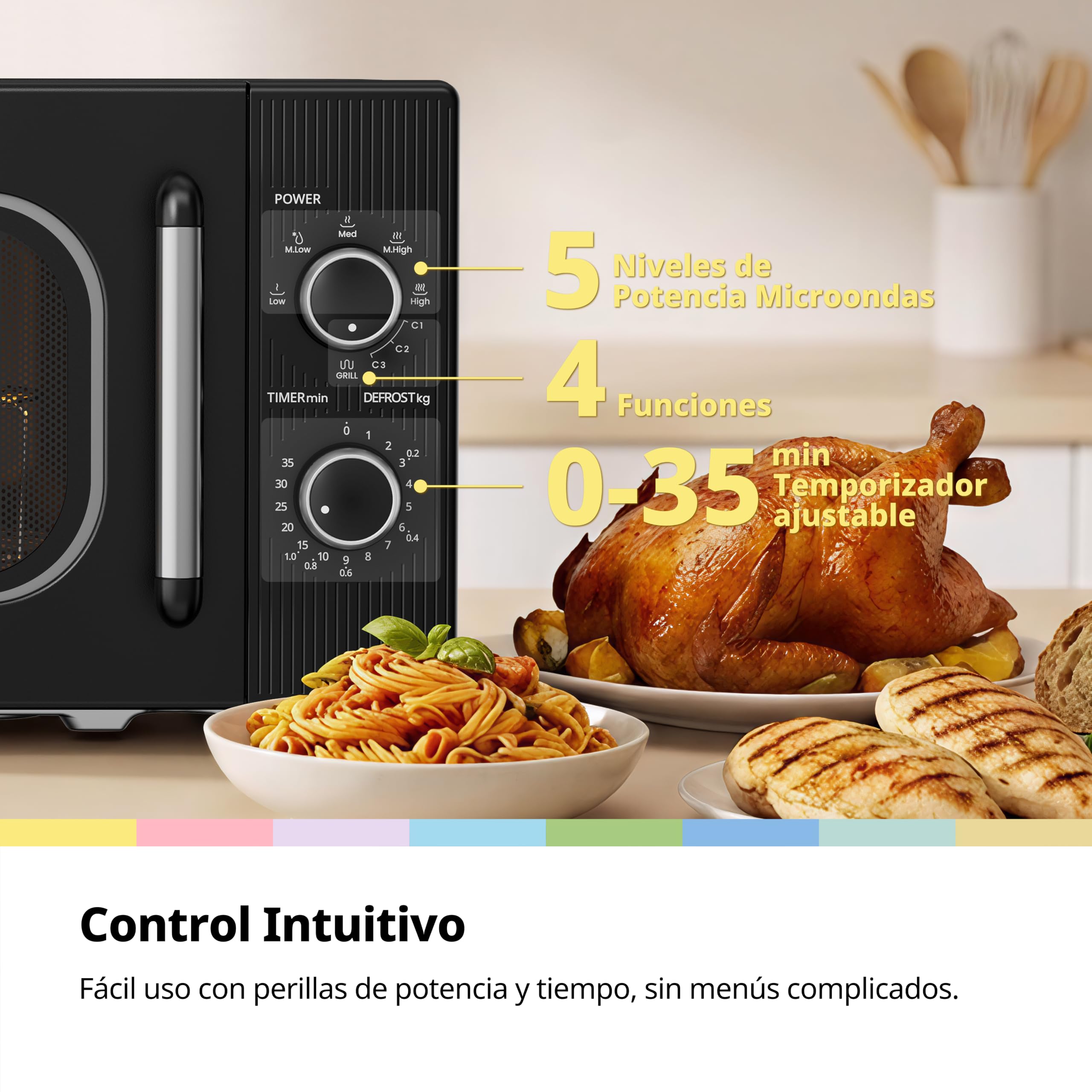COMFEE' Microondas con Grill 20L 700W Grill 1000W | 5 niveles de potencia, temporizador 1-35 min, descongelación rápida, diseño compacto, color negro, modelo CMO-MG202NC(BK)