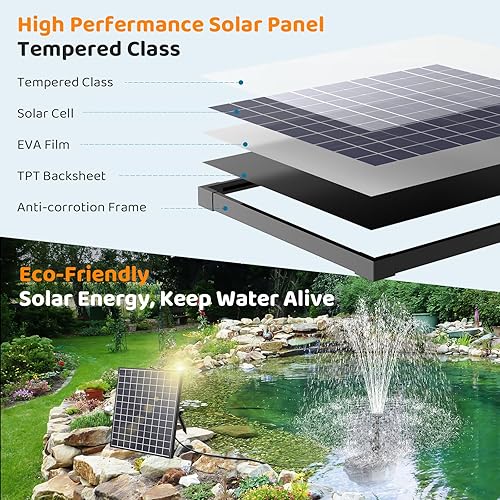 Miniatura 9 de Antfraer Filtro solar para estanque con batería de respaldo, bomba de fuente solar de 25 W con kit de filtro de estanque, caja de filtro solar para