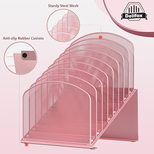 Vista 54 de Organizador de archivos de escritorio inclinado, soporte vertical de 5 secciones, soporte de metal clasificador de archivos para oficina y aula