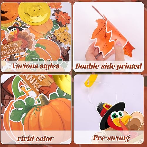 Miniatura 4 de 42 piezas de decoraciones de Acción de Gracias, pancarta de Acción de Gracias con remolinos colgantes y guirnalda de hojas de arce para interiores,