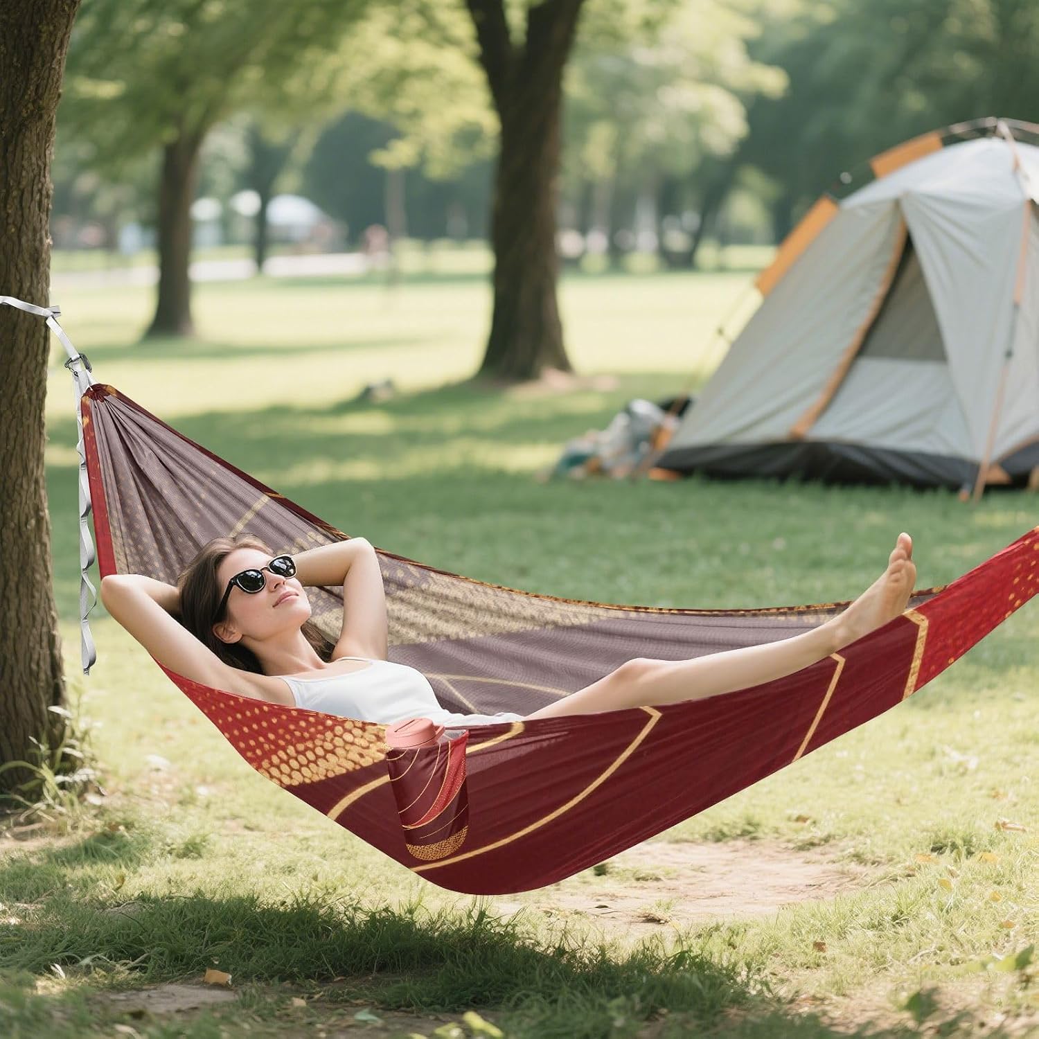 Abstract Art Red Hammocks for Camping Portable Hammock for Outside Patio Backyard Poolside