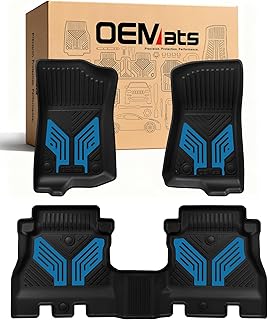 Premium Color TPE Floor Mats for Jeep Wrangler JL 2018-2026 4 Door Gas/MHEV Type (Not Fit for JK or PHEV) | Hydro Blue Wing Design | All-Weather Car Floor Liners Full Set 1st & 2nd Row Mats