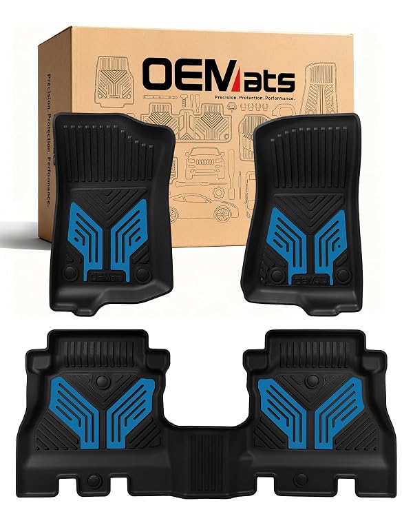 OEMATS Premium Color TPE Floor Mats for Jeep Wrangler JL 2018-2026 4 Door Gas/MHEV Type (Not Fit for JK or PHEV) | Hydro Blue Wing Design | All-Weather Car Floor Liners Full Set 1st & 2nd Row Mats by OEMATS - Used condition - US$93.63