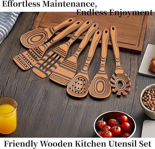 Miniatura 6 de Juego de cucharas de cocina de madera hechas a mano para lavavajillas y sin mantenimiento, cucharas de madera resistentes para cocinar, juego de