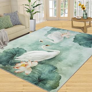Swan Rugs for Bedroom, White Animal Washable Rug, Indoor Vintage Painting Carpet, Rugs for Living Room, Non Slip & Low-Pile, Area Rug & Home Decor 3x4 ft