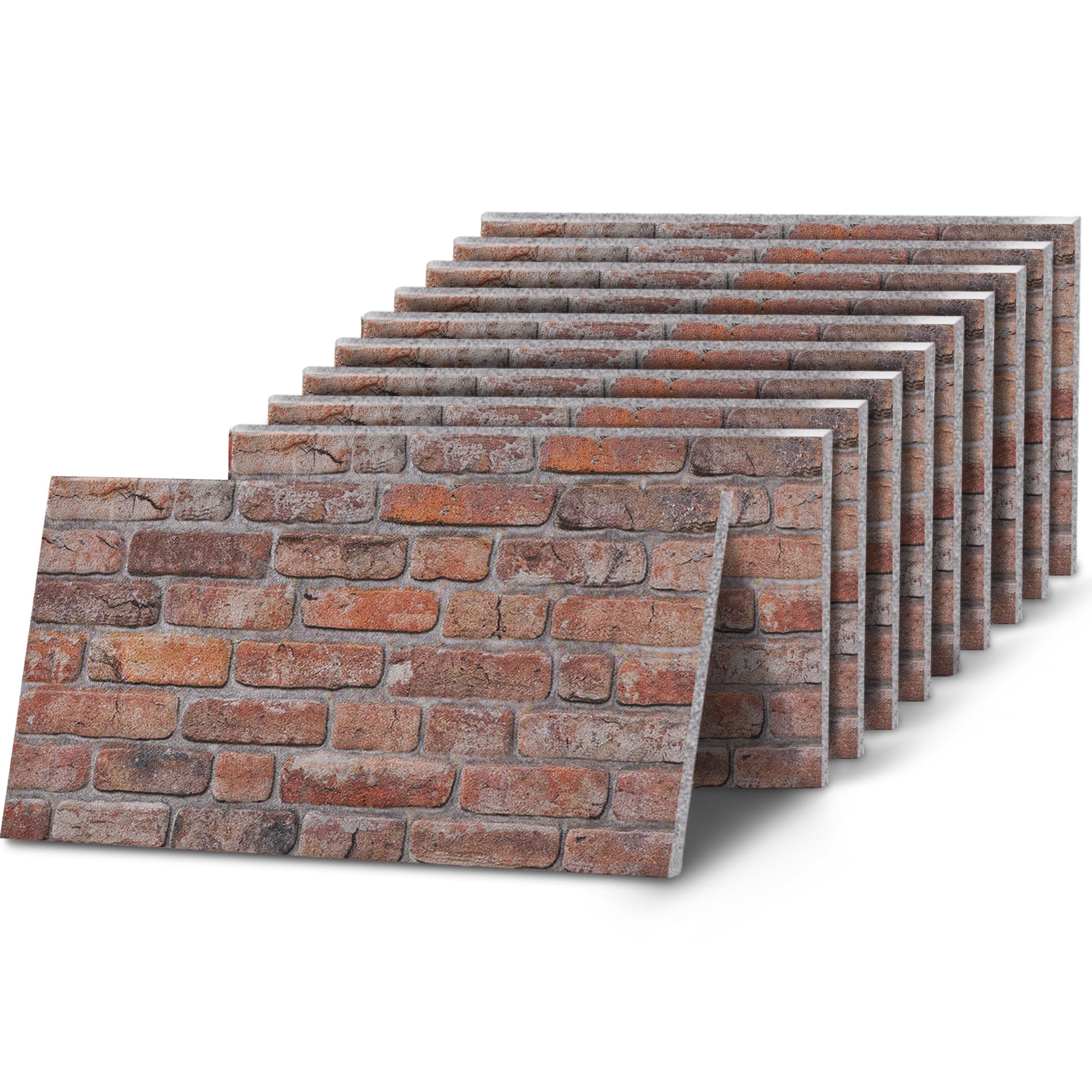 K&B Panels 3D Wall Panels, Rustic Brick Effect Styrofoam Wall Panelling Kit, Lightweight, Easy to Install, Dual Insulation Reduces Acoustic Noise, Indoor & Outdoor (Rustic Reclaimed Red) (10 Panels) — image 1