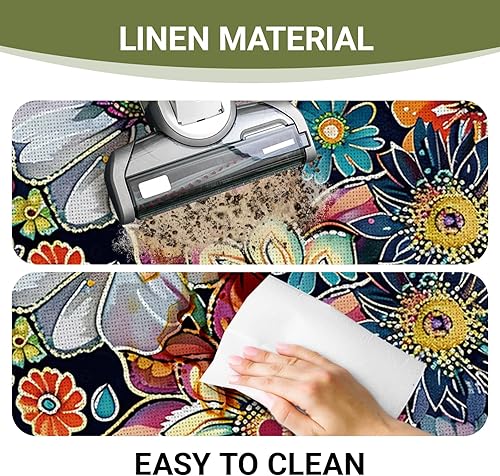 Miniatura 4 de Juego de 2 alfombras de cocina bohemias con flores retro, decoración botánica bohemia para puerta, decoración del hogar, 17 x 29 y 17 x 47 pulgadas