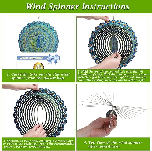 Miniatura 6 de Molinillos de viento de pavo real, regalos de pavo real para mujeres, mamá, abuela, esposa, 12 pulgadas, gran metal, 3D, cinético, molinillos de