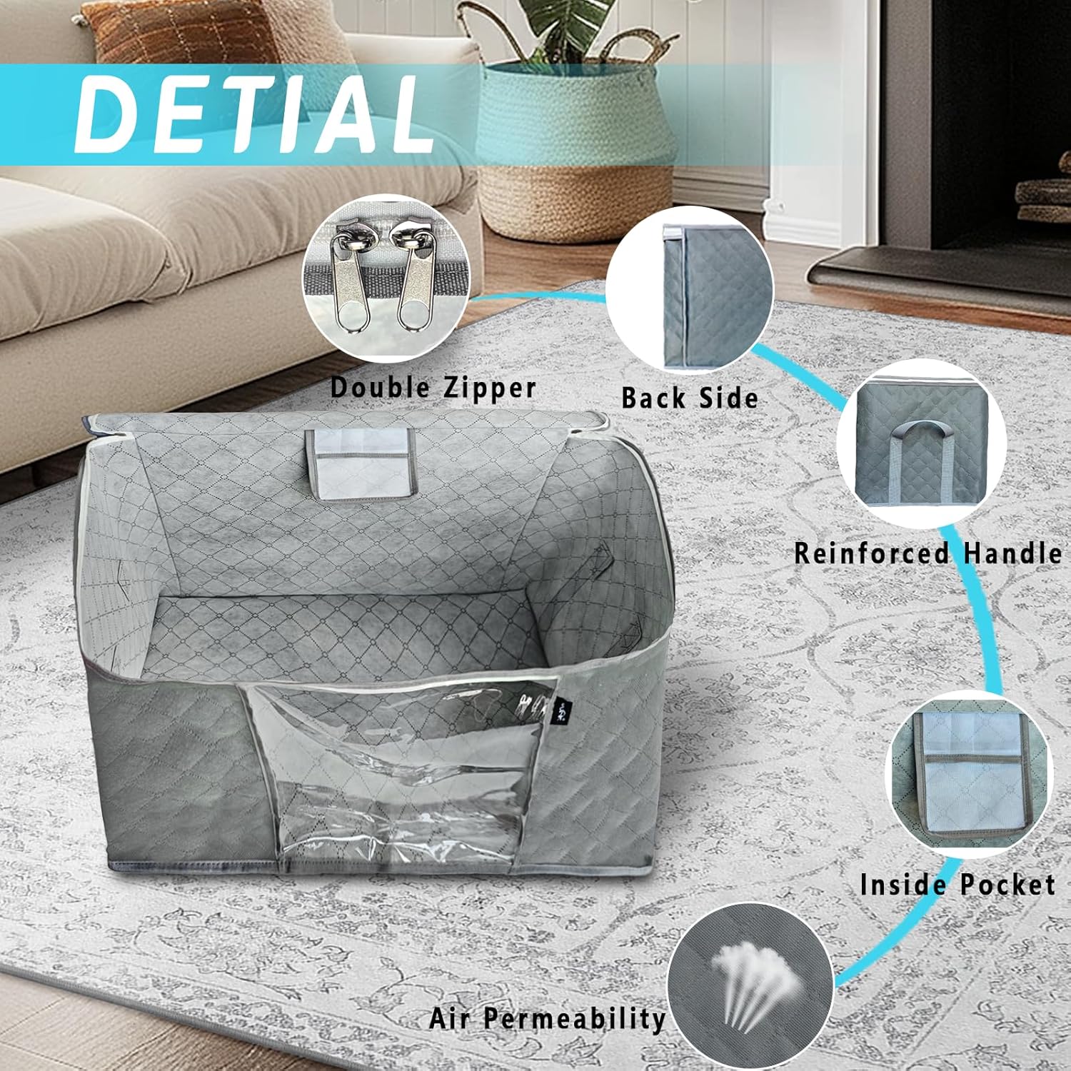 WFK handbag 6-piece set, foldable thick fabric storage bag, used for organizing bedrooms, wardrobes, and wardrobes; Can store clothes, blankets, plush toys, gray