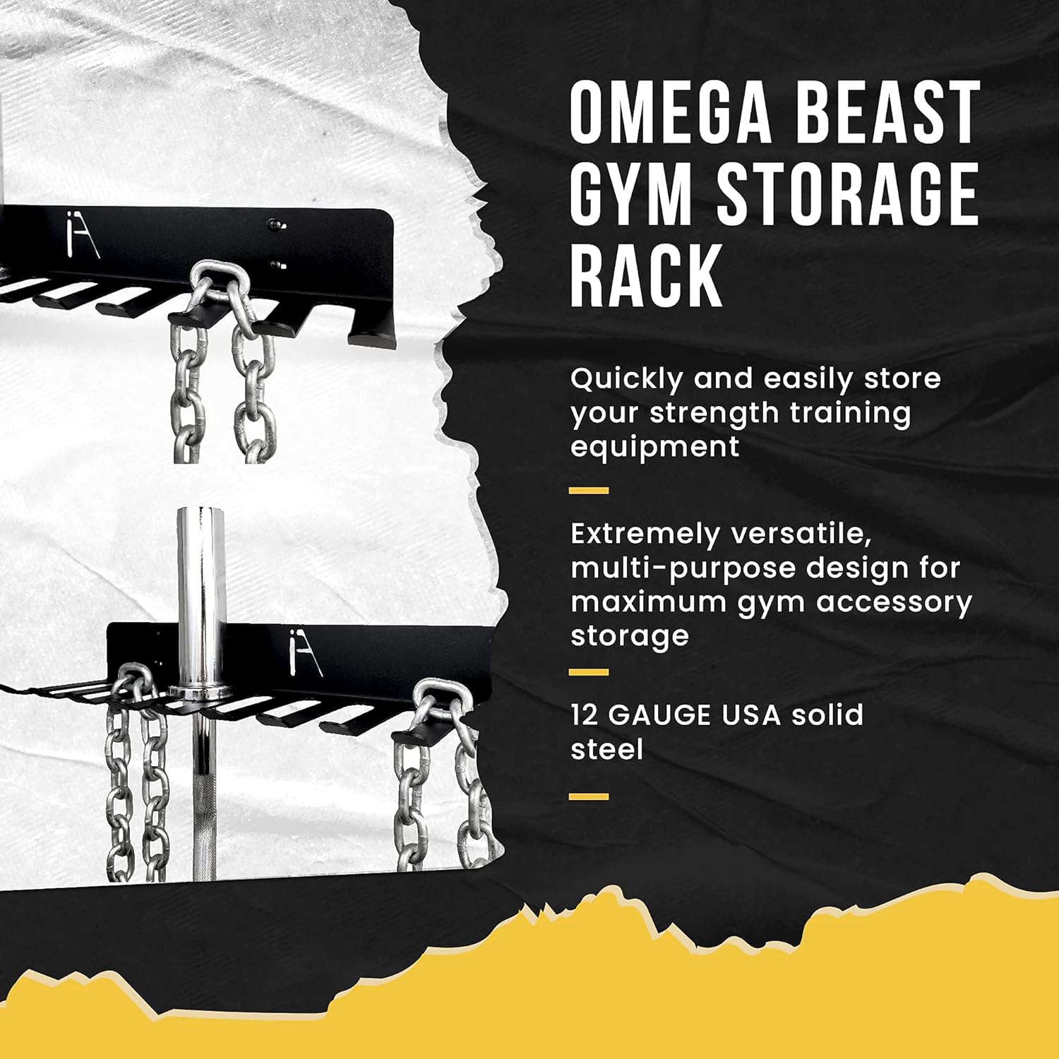 IRON AMERICAN Omega Beast Gym Storage Rack, Weight Room Organizer Gym Accessory Storage, 11 Prongs, 23 Inches, Heavy Duty Steel, Multi-Purpose for Bands Workout Equipment, Hardware Included : Sports & Outdoors