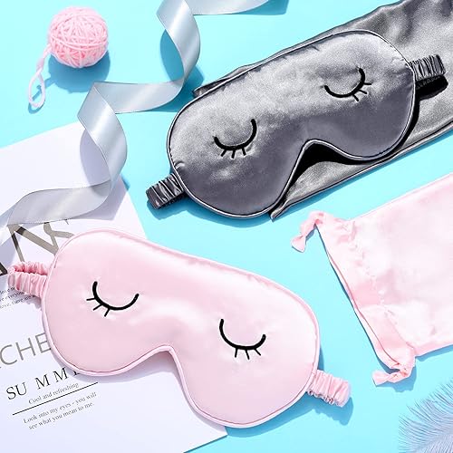 Miniatura 4 de Geyoga 2 máscaras lindas para dormir para adultos, de seda, para dormir, bonitas, ligeras, ajustables, de satén, con 2 bolsas de almacenamiento