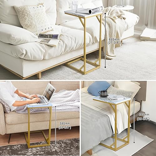 Miniatura 3 de Serteaw Mesa auxiliar en forma de C, mesa auxiliar resistente para sofá, mesita de noche, espacio pequeño, bandeja para TV, soporte para tocadiscos,