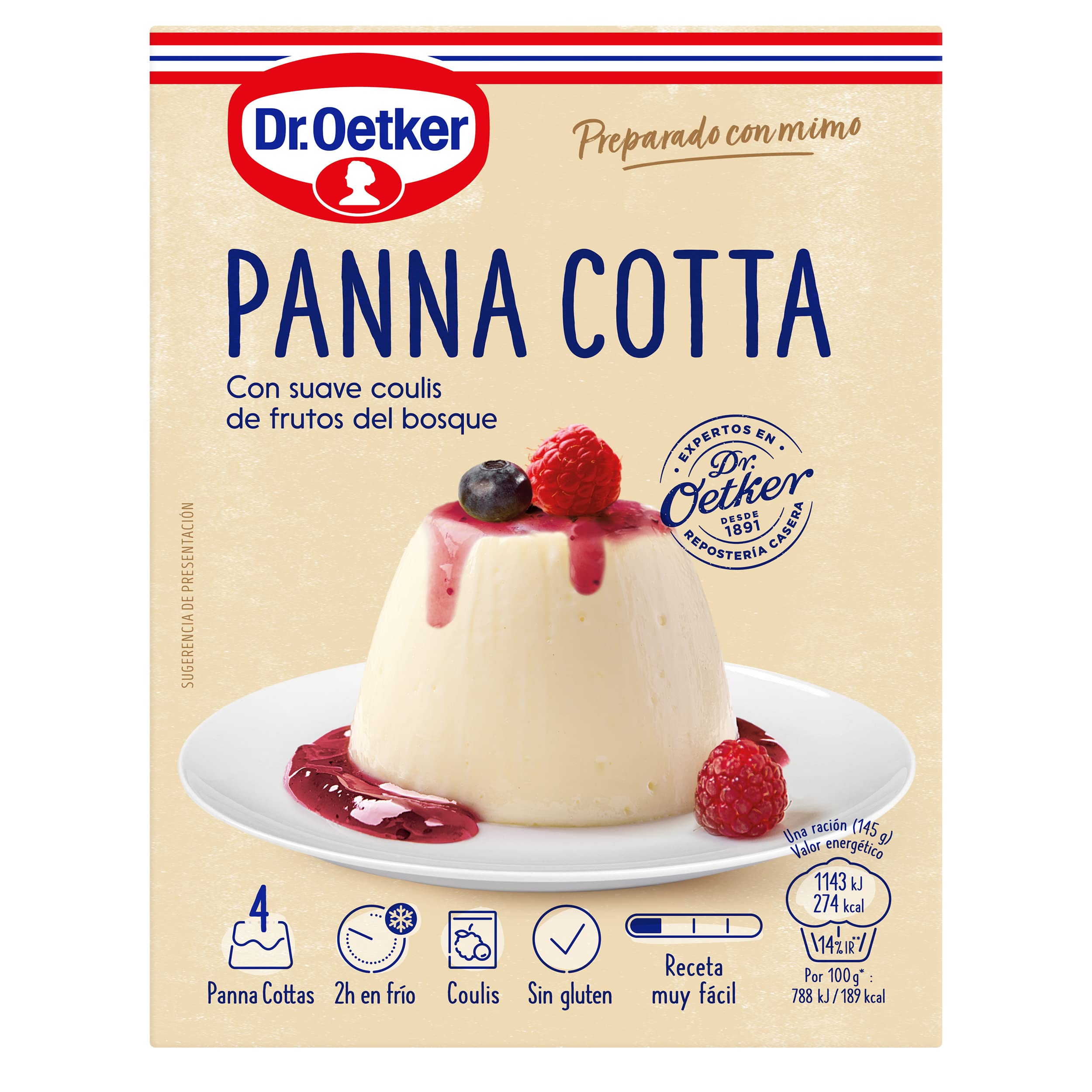 Dr. Oetker Panna Cotta Con Salsa De Frambuesa, 110 g