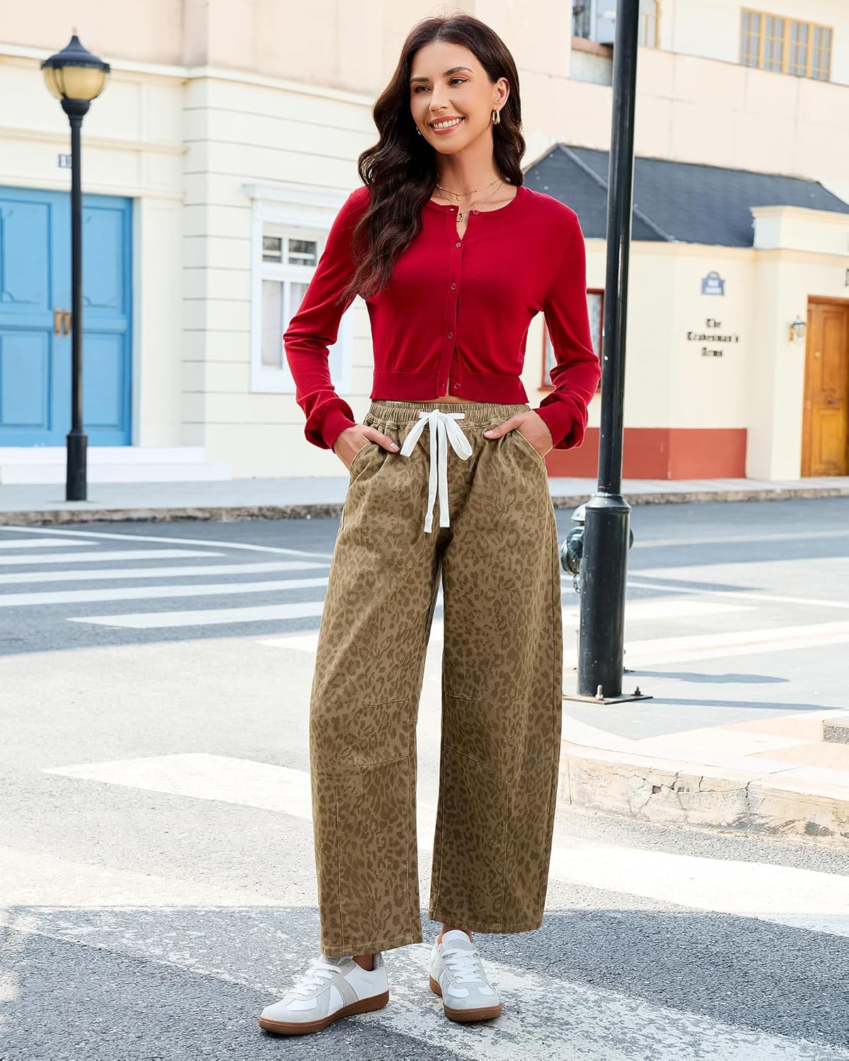 GRAPENT Barrel Jeans for Women Trendy High Waisted Pull On Wide Leg Cropped Leopard Cheetah Print Stretchy Denim Pants - Image 4