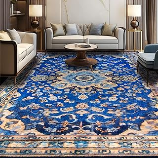 Teppiche für Wohnzimmer, waschbarer Teppich, exquisit, traditionell, persisch, inspiriert, blaues Blumenmuster, rutschfeste Unterseite, perfekt für Schlafzimmer, Spielbereich, Kinderzimmer, 160