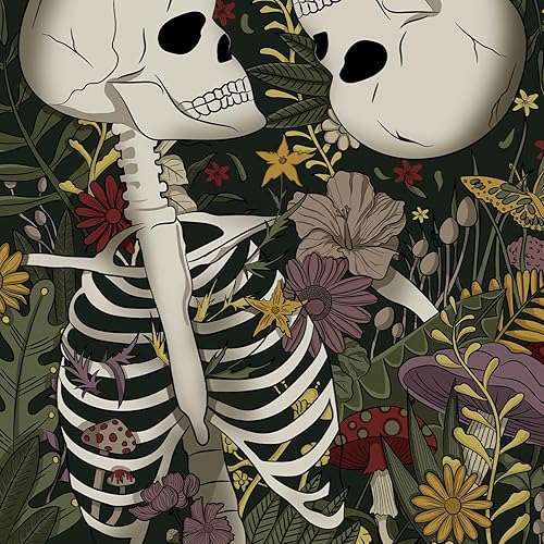 Miniatura 7 de MAMHSABC Tapiz vintage de esqueleto, tapiz de calavera, tapiz de jardín, hongos, flores, plantas, tapiz de amor, tapiz colgante de pared para