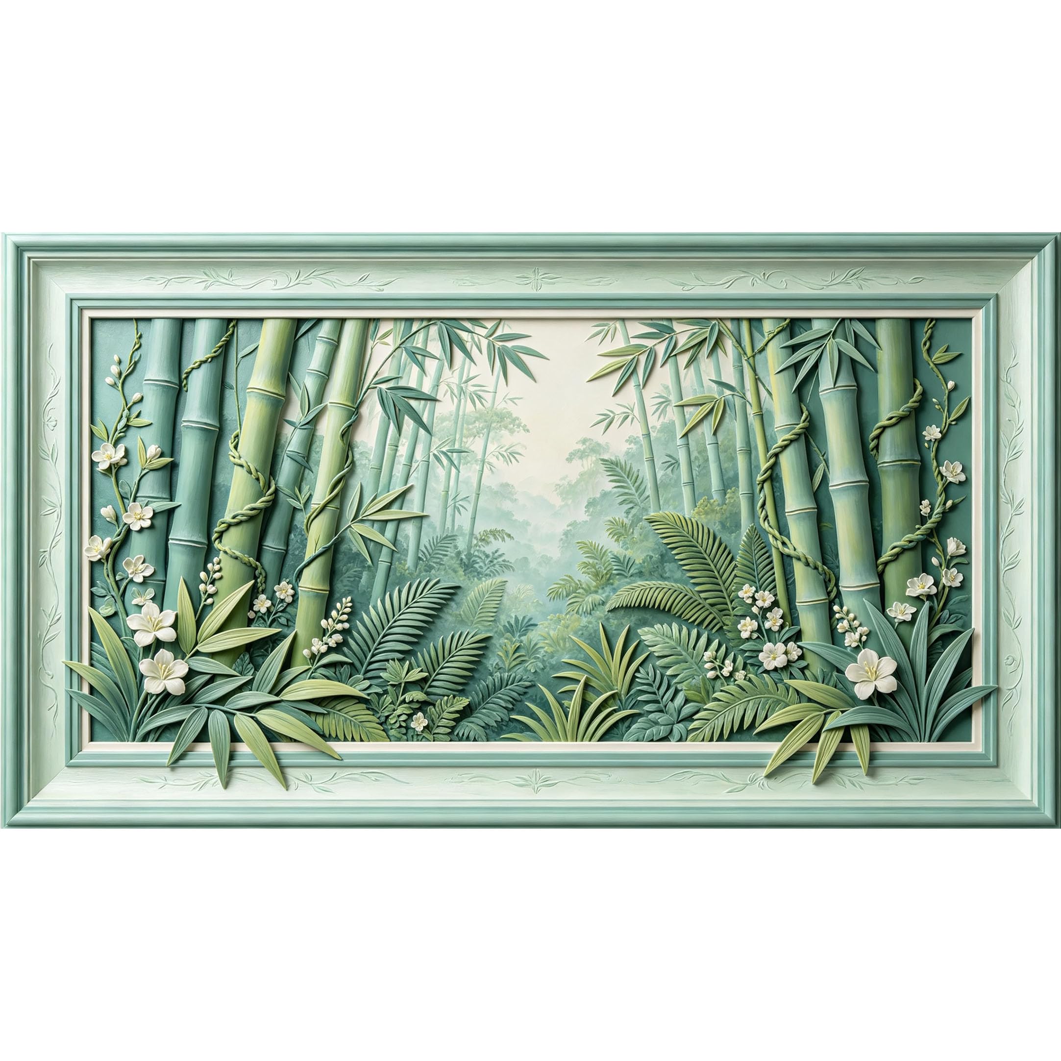 QZLITHOTIC 50×90cm3D Framed Wall Art， Zen Bamboo Forest Botanical Mural SelfAdhesive Mural， WaterActivated Peel & Stick Fabric Decor Wall Decal for Bedroom Living Room