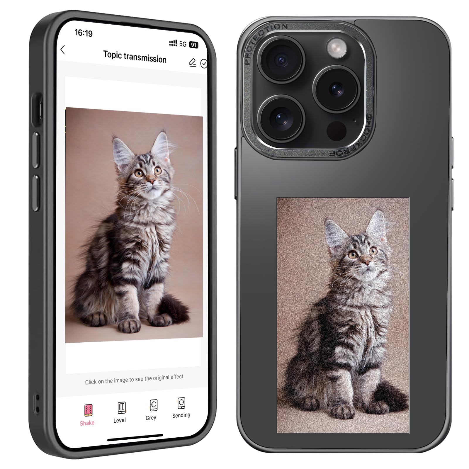 Smart Ink Screen Phone Case Compatible with iPhone 14 Pro NFC Portrait Digital Case for iPhone E-Ink Picture Mobile Phone Case Display DIY Photo Anti-Scratch Protective Phone Cover Black