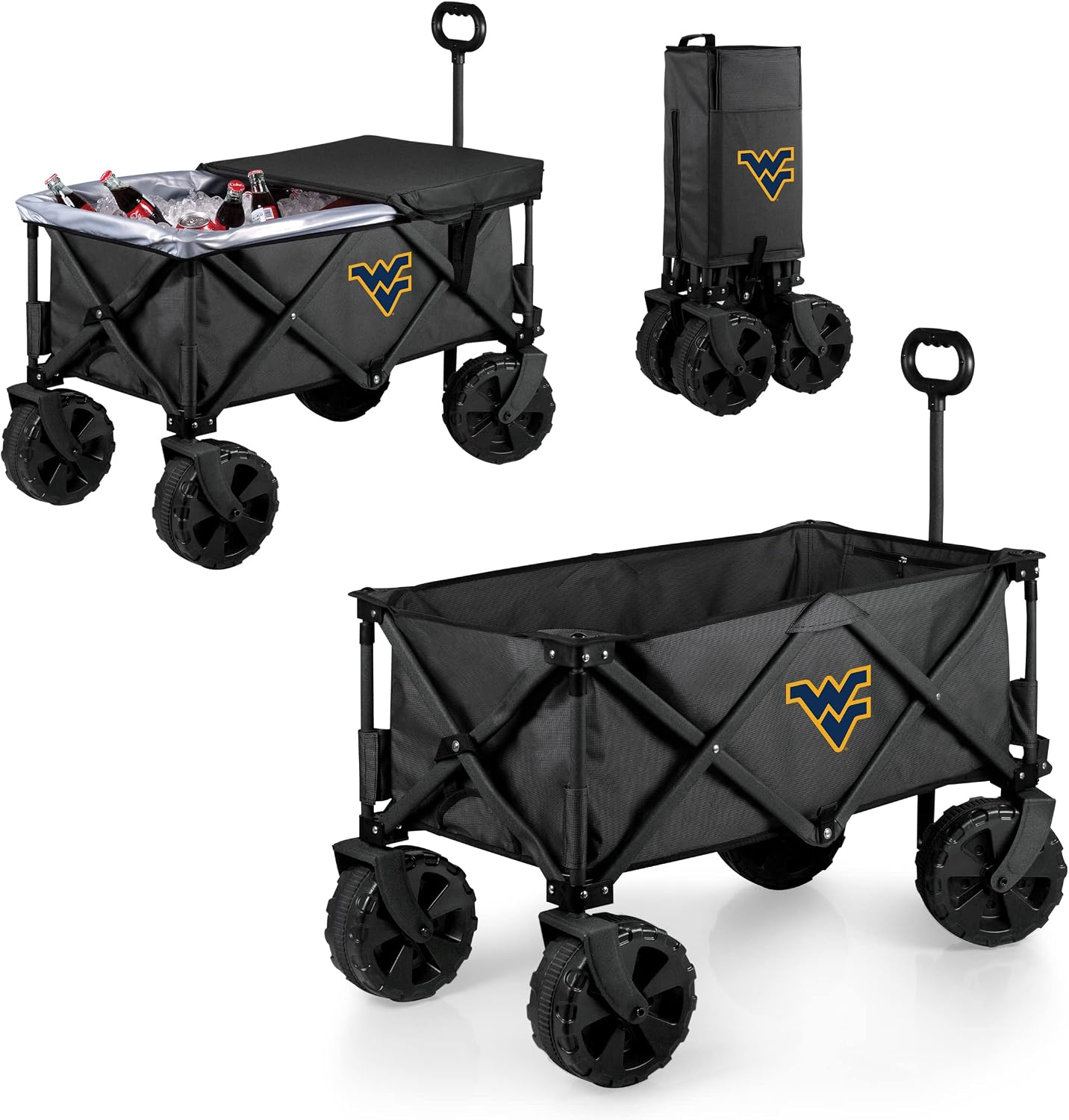 PICNIC TIME NCAA Adventure Wagon Elite All-Terrain Folding Beach Wagon with Big Wheels Plus Table Top Lid & Soft Cooler Liner, (Dark Gray)