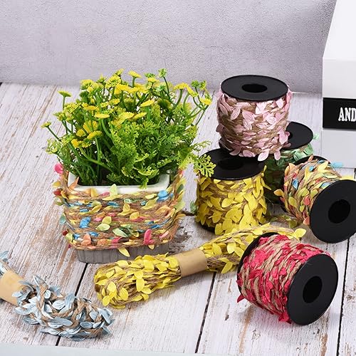 Miniatura 5 de PATIKIL Cinta de hoja de arpillera de 33 pies y 0.197 in, 2 rollos trenzados de decoración de vid natural de yute con hojas artificiales para