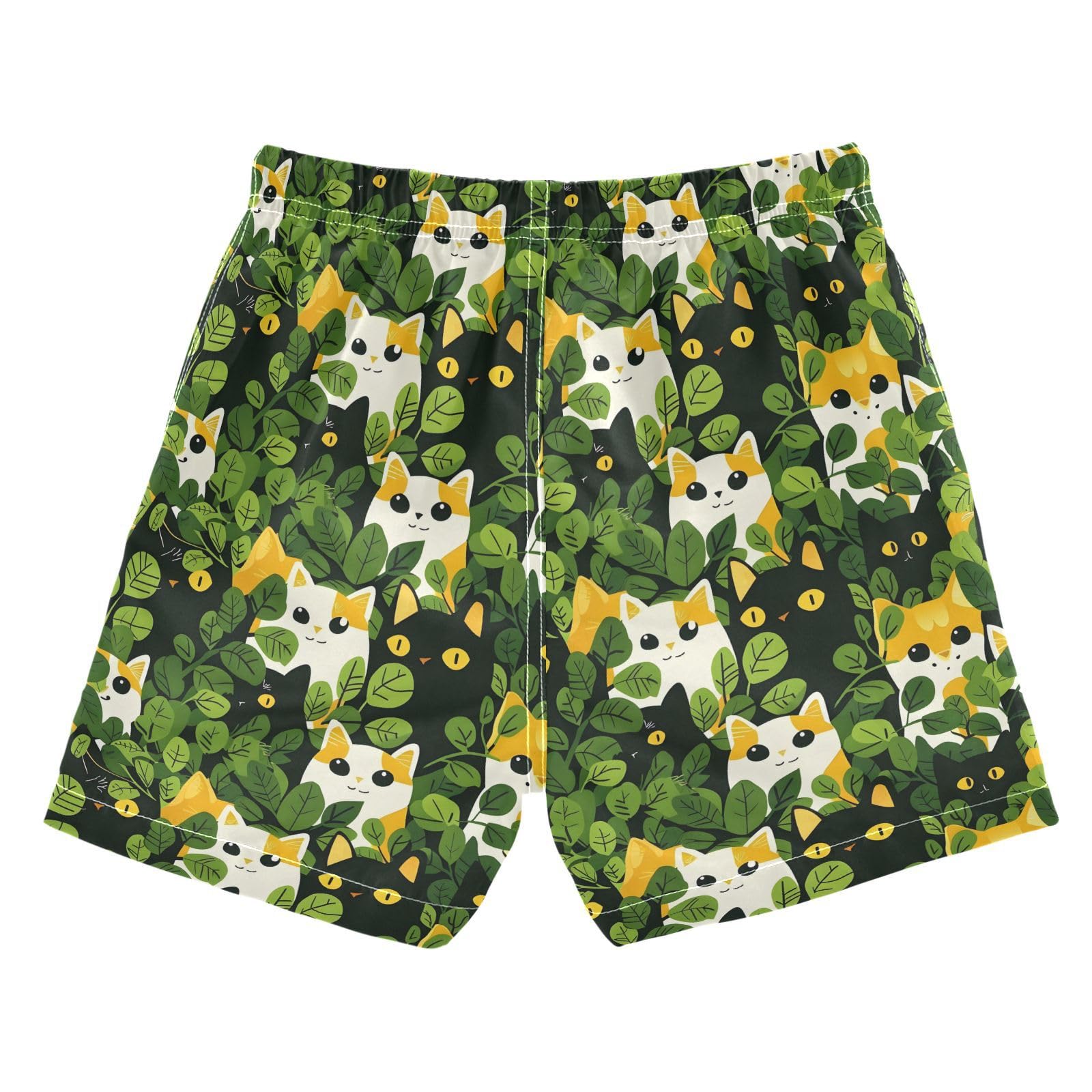 ALAZA Cat Kitten Green Leaves Boys Quick Dry Beach Board Shorts Kids Swim Trunks Bathing Suit Swimsuit 2T
