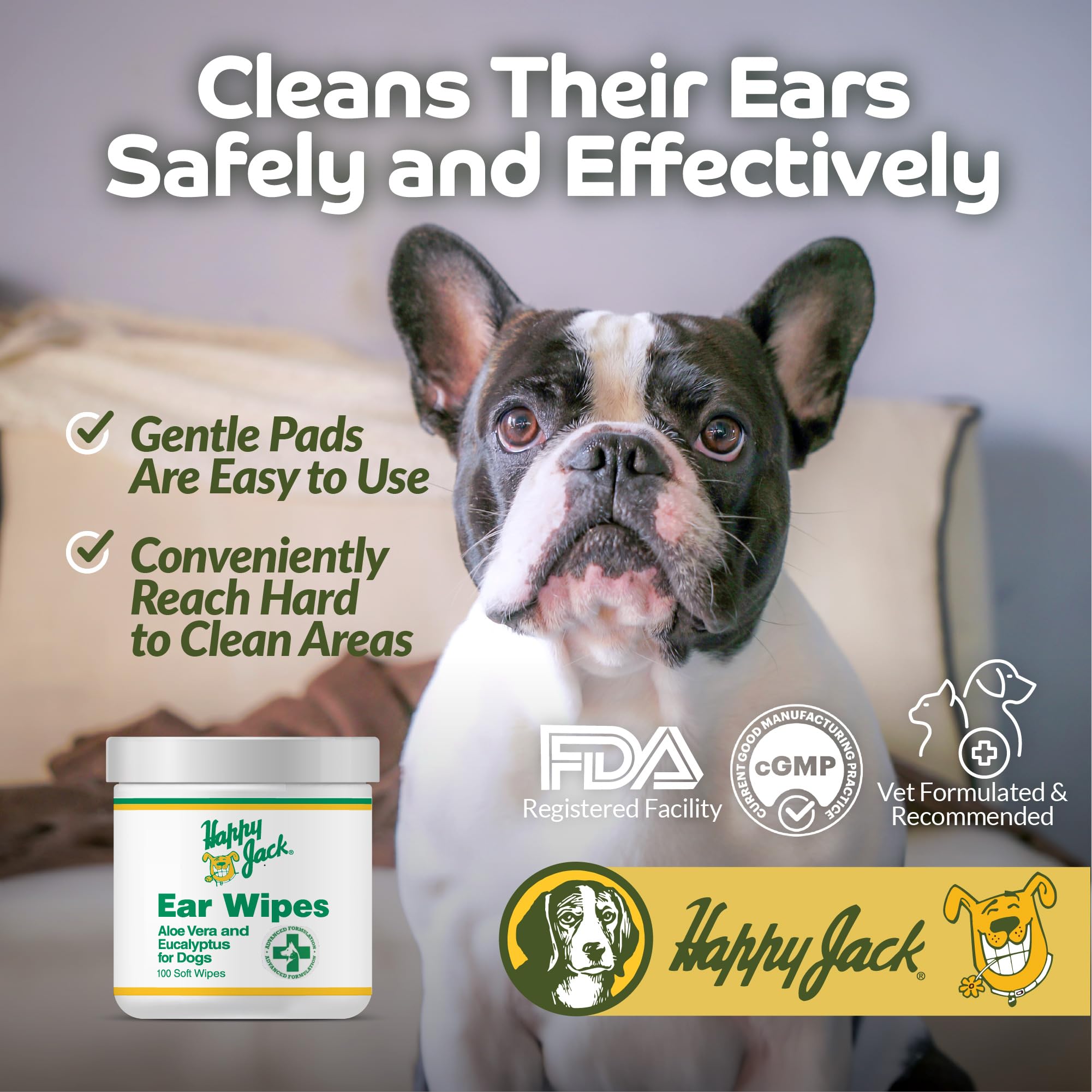 HAPPY JACK Dog Ear Wipes with Aloe Soothe Itch and Discomfort from Dog Ear Infection, Aloe Vera-Cucumber Pet Cleaner Wipes are Great for Pup's Itchy Relief, 100 Ct - image 5