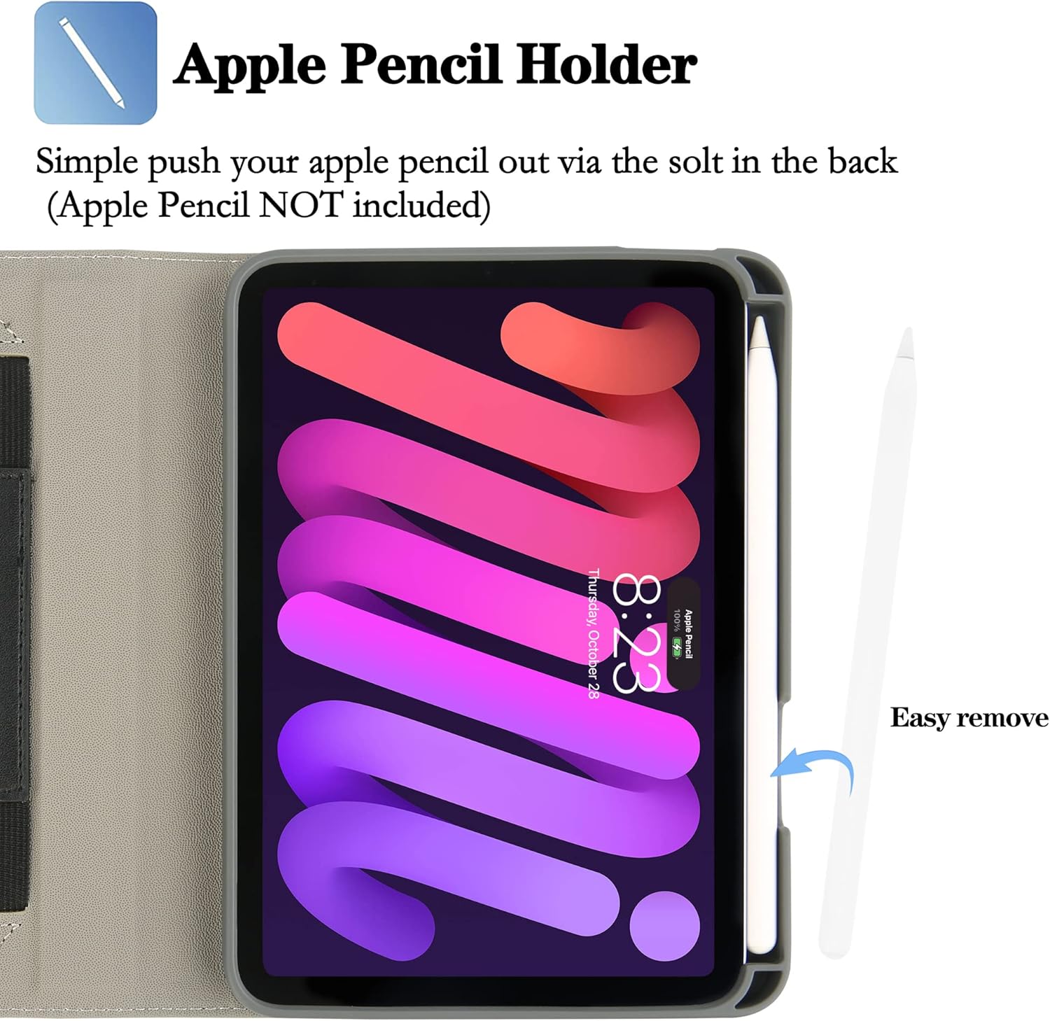 iPad mini 6th Generation Case with Pencil Holder 8.3 inch 2021, Support 2nd Gen Apple Pencil Charging, Premium PU Leather Smart Cover, Auto Wake/Sleep, Shockproof Protective iPad mini 6 Case