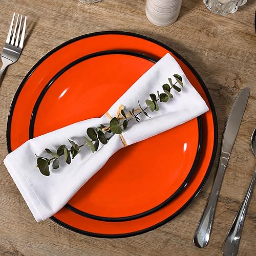 Miniatura 2 de TP Platos de cena de melamina de 8.5 pulgadas, juego de 6 platos irrompibles para servir en interiores y exteriores, servicio para 6, negro y rojo