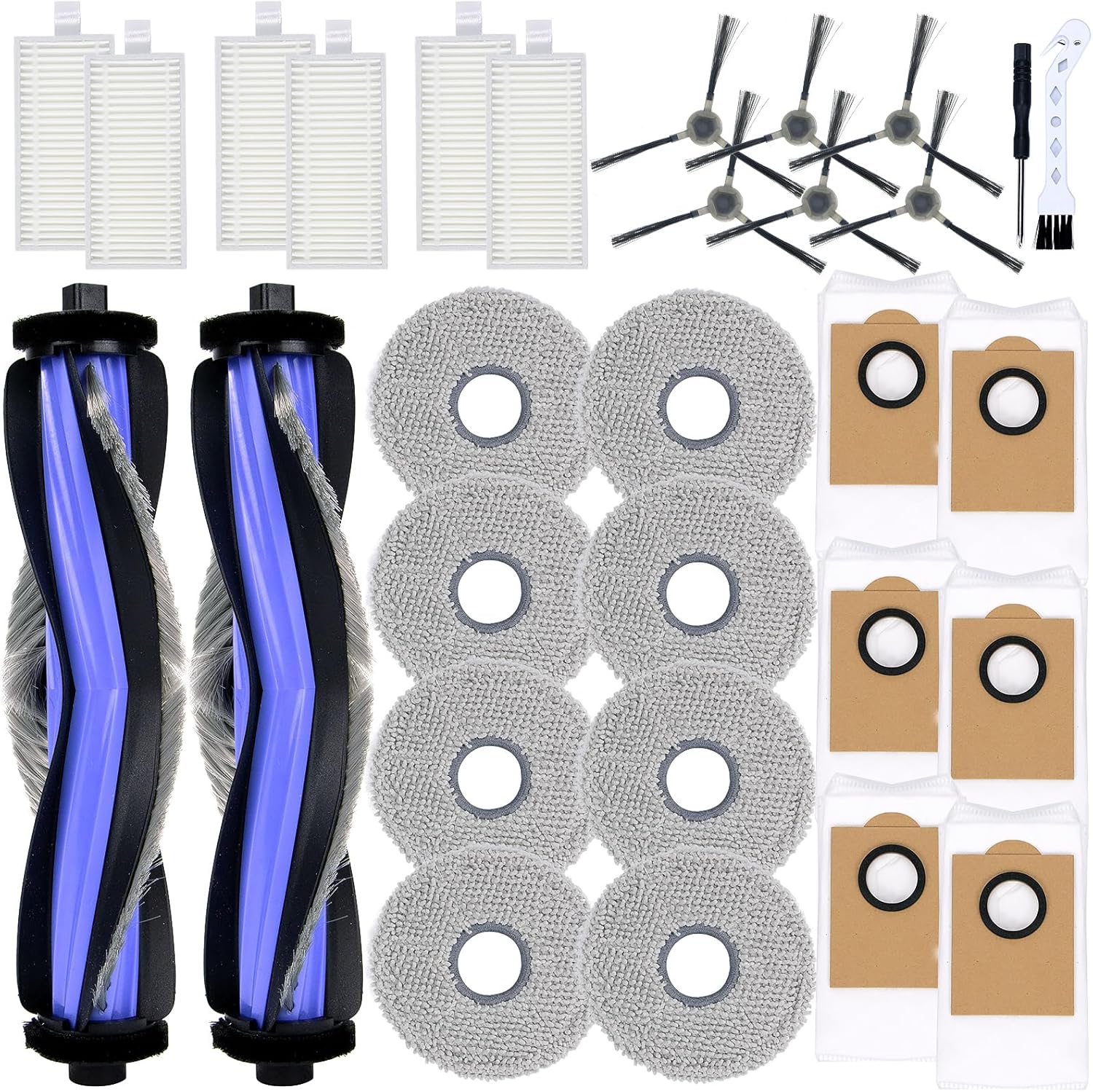 Replacement Parts Accessories Compatible with Lefant M3/ M3 MAX Robot Vacuum (2 Main Brush, 6 Hepa Filter, 6 Dust Bags, 8 Mop Pads, 6 Side Brushes,1 Screwdriver,1 Cleaning Brush) (M3/M3 MAX)