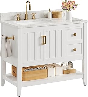 IRONCK Bathroom Vanity with Sink, 36" Farmhouse Bathroom Cabinet with 2 Drawers & Storage for Guest Baths Master Suites or Rental Units