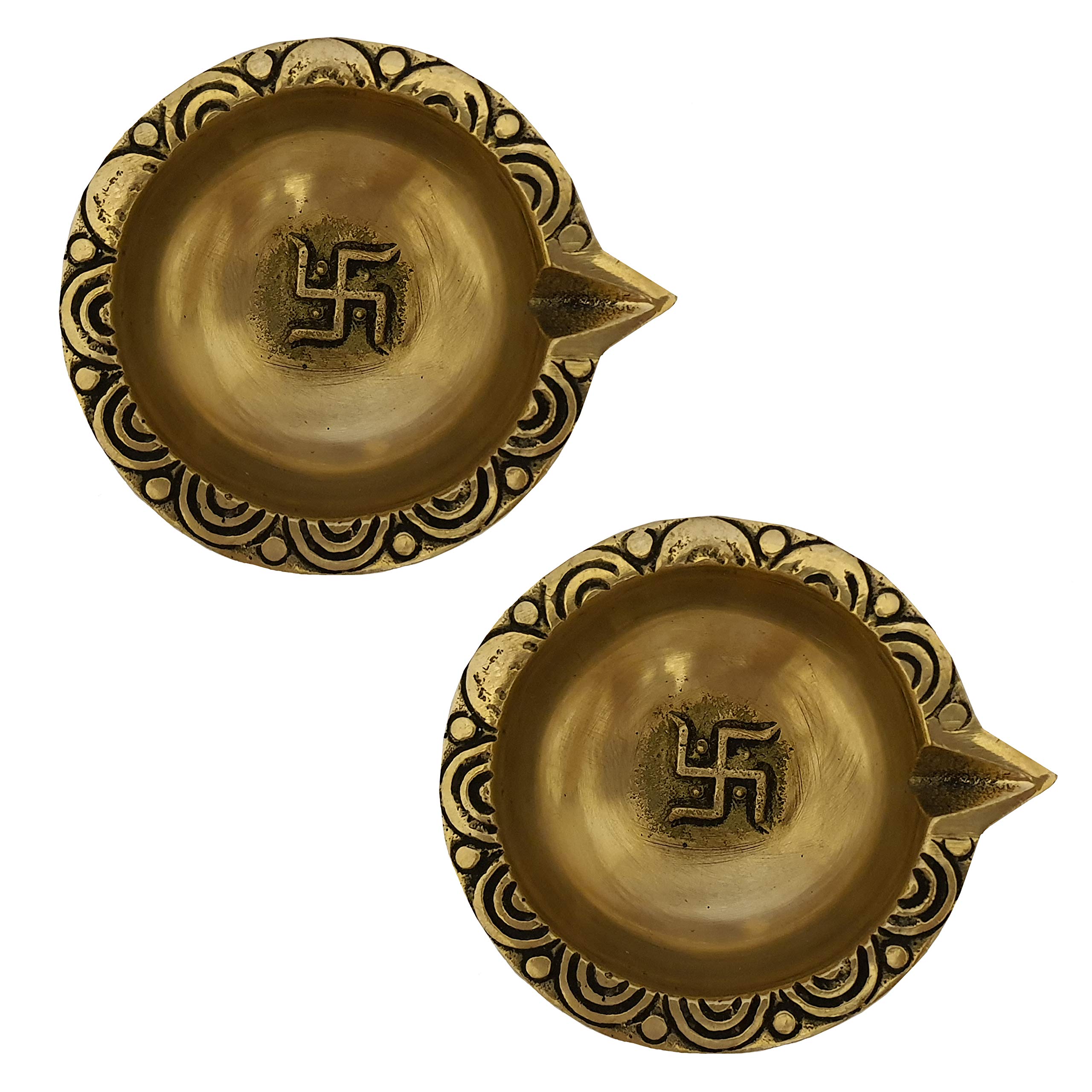 Divya Mantra Swastik Laxmi Brass Diya Indian Diwali Oil Lamp Pooja Light Puja Decorations Mandir Decoration Items Handmade Table Home Backdrop Decor Lamps Made in India Decorative Diyas - Gold (10) - Image 8 thumbnail