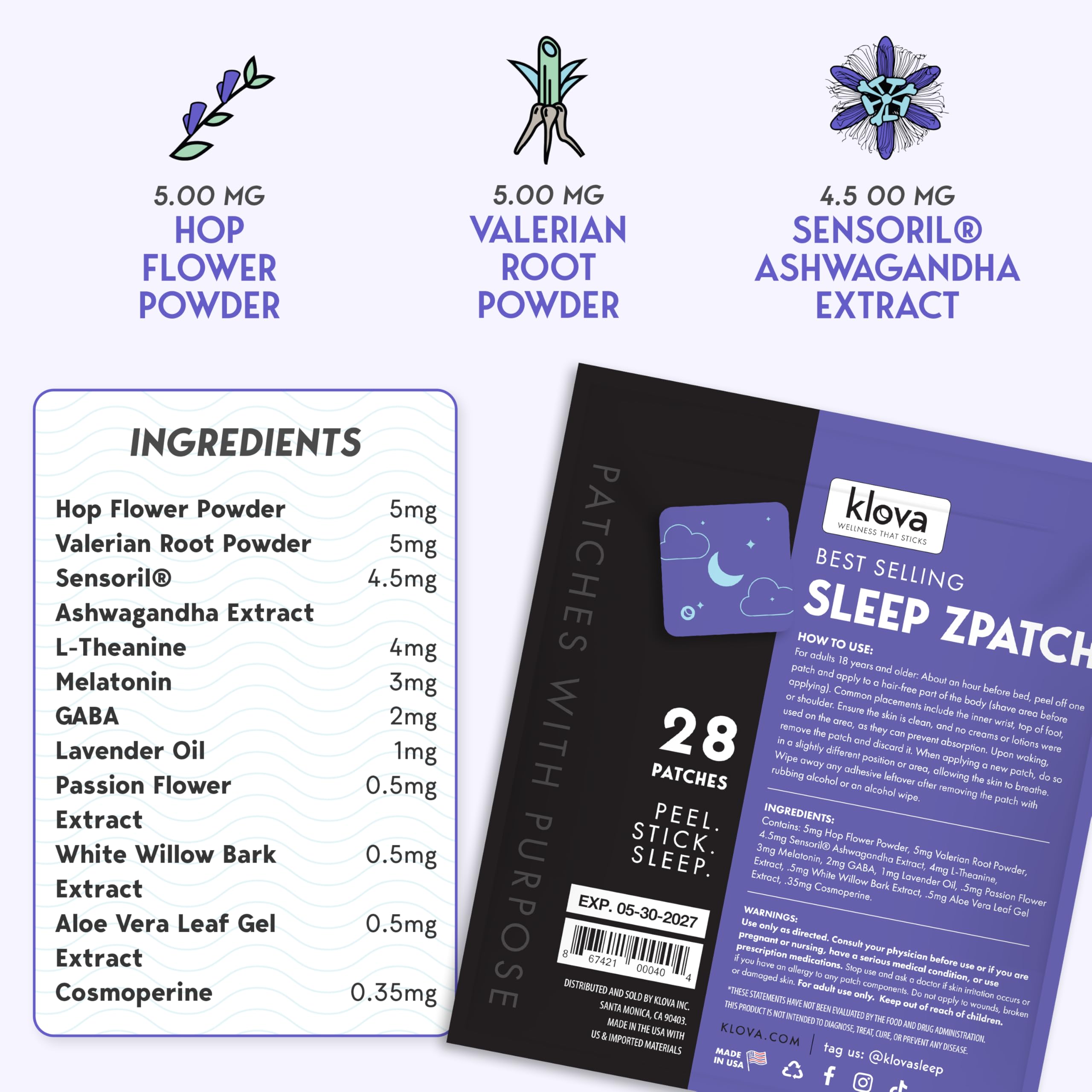 Klova ZSleep Patches for Adults | Natural Sleep Aid with Melatonin, Ashwagandha, Valerian, GABA & L-Theanine | Fall Asleep Faster, Stay Asleep Longer & Wake Up Refreshed | 28 Sleep Patches — Amazon image 5