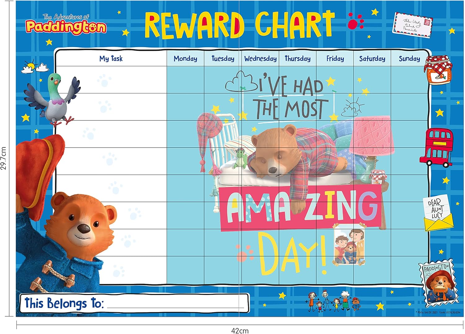 Paper Projects The Adventures of Paddington Reward Chart with 56 Sparkly Stickers, Chart is Wipe-Clean, Blue, 29.7cm x 42cm