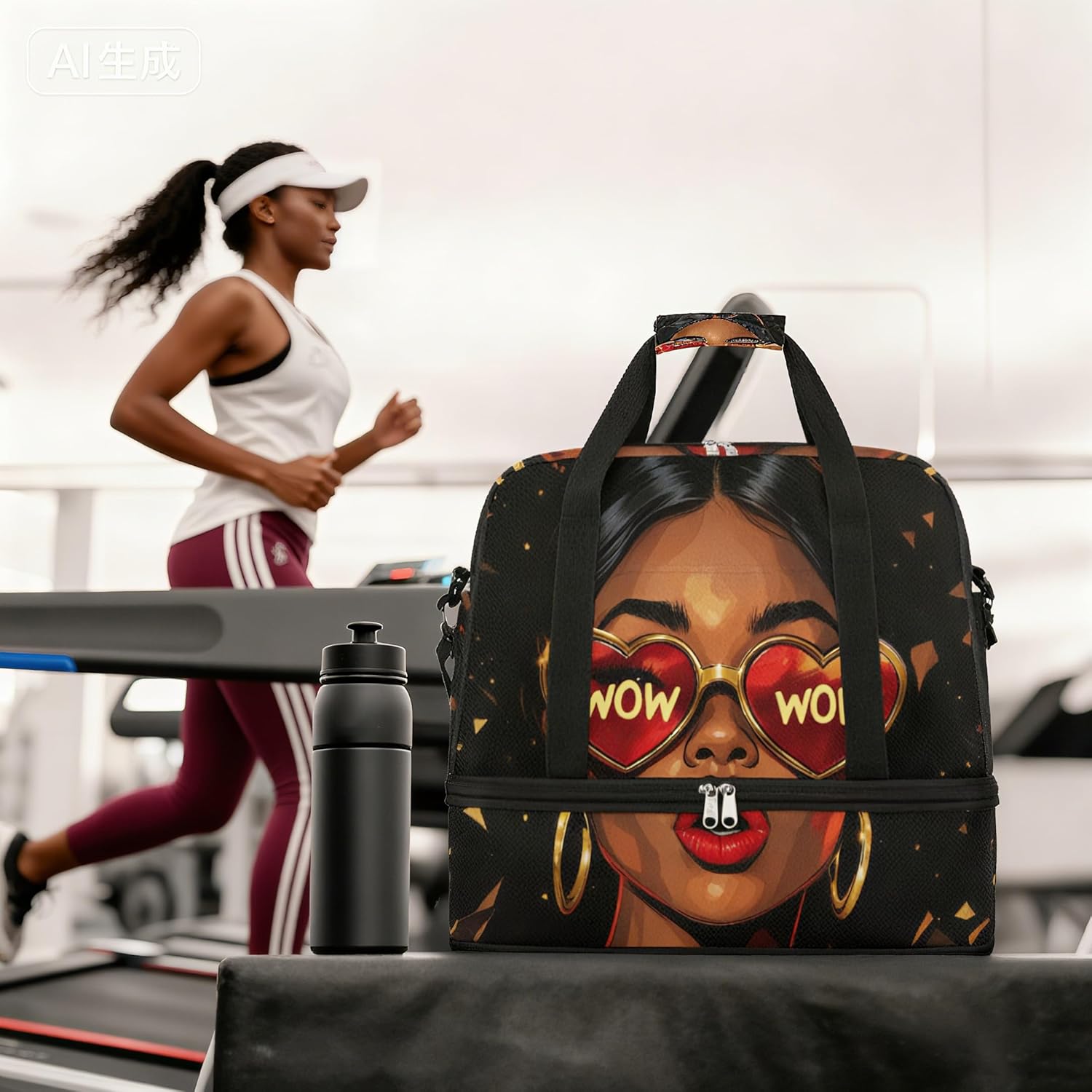 Foldable Travel Duffel Bag for Women - Carry on Personal Item Bag with Shoes Compartment, Weekender Overnight Duffle Bags Sport Tote Gym Luggage for Airplanes(Black Women Wow) - Image 6